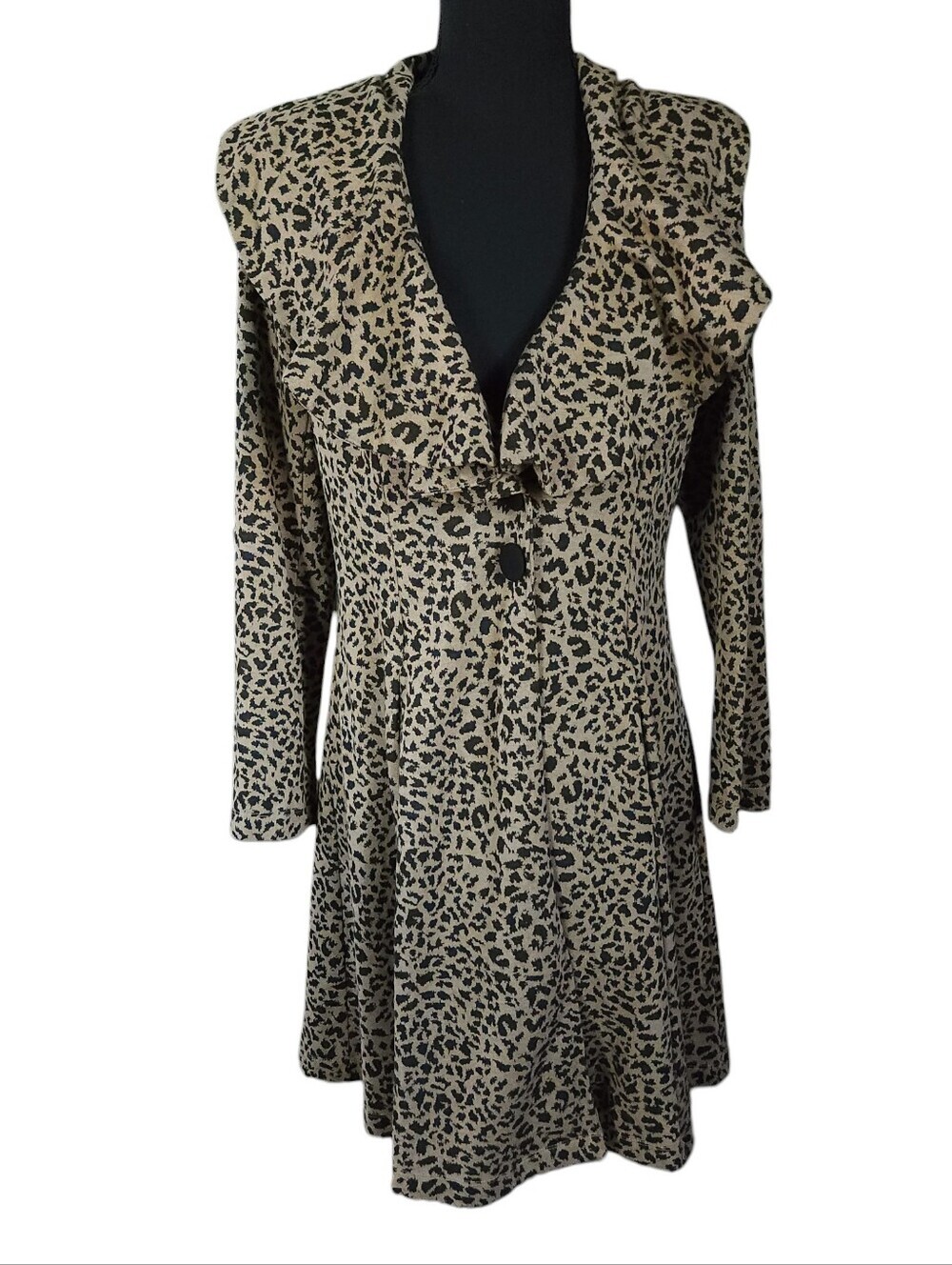 Y2K Fever Leopard Animal Print Ruffle Long Jacket Sz M